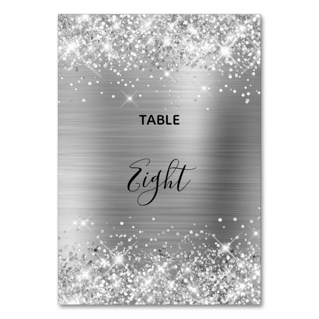 Glittery Silver Foil Wedding Table Number (Front)