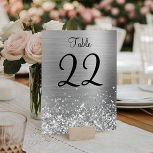 Glittery Silver Foil Wedding Table Number