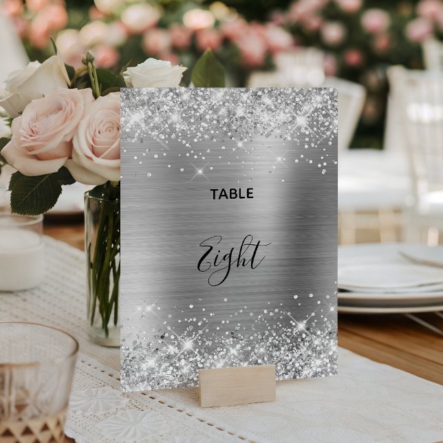 Glittery Silver Foil Wedding Table Number (Glittery Silver Foil Wedding Table Number)