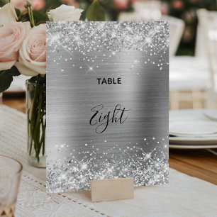 Glittery Silver Foil Wedding Table Number 5x7 Card
