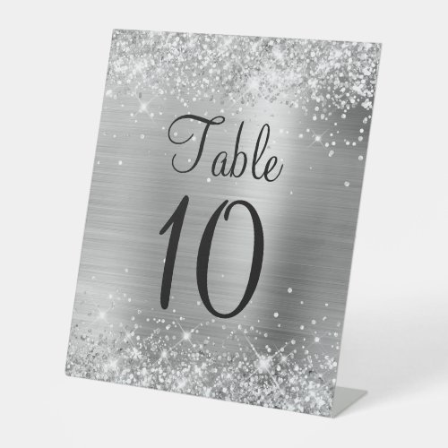 Glittery Silver Foil Wedding Table Number Sign