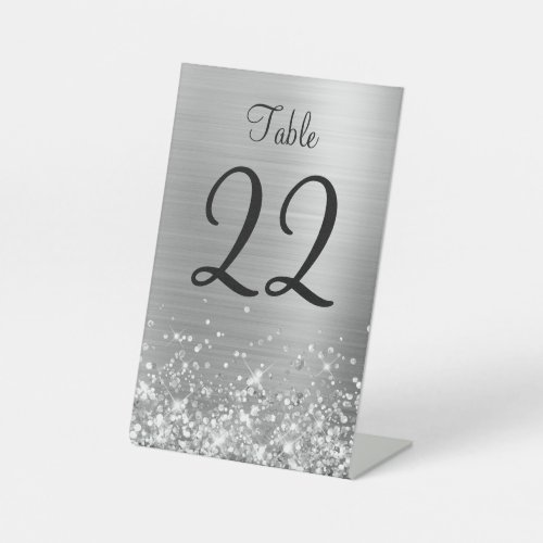 Glittery Silver Foil Wedding Table Number Sign