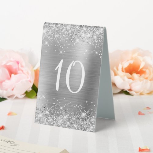 Glittery Silver Foil Wedding Table Number Sign