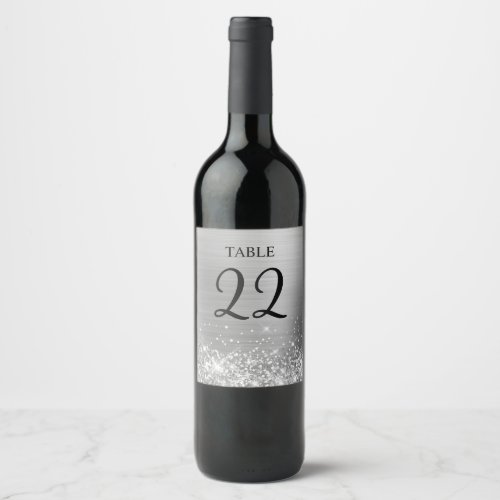 Glittery Silver Foil Wedding Table Number Wine Label