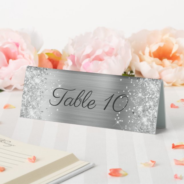 Glittery Silver Foil Wedding Table Tent (In SItu (Wedding))