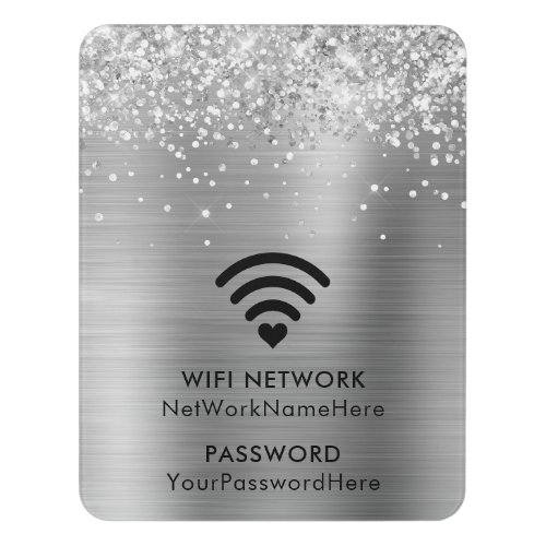 Glittery Silver Foil WiFi Network and Password Door Sign