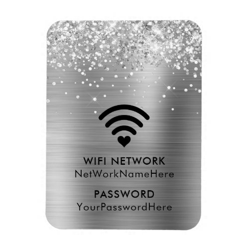 Glittery Silver Foil WiFi Network and Password Magnet