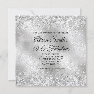 Glittery Silver Frosted Glass 40 & Fabulous Invitation