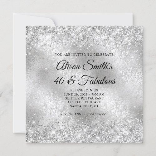 Glittery Silver Frosted Glass 40  Fabulous Invitation