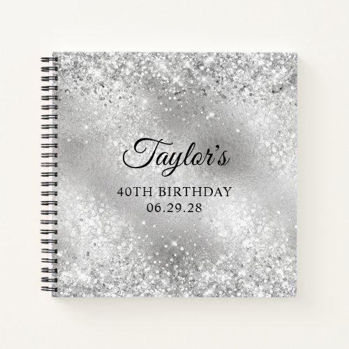 Glittery Silver Frosted Glass 40th Birthday Guest Notebook