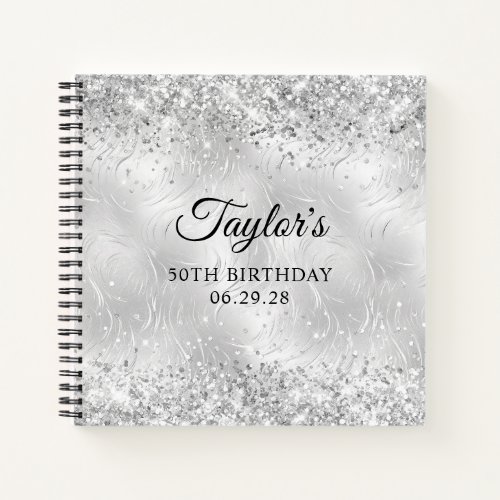 Glittery Silver Frosted Glass 50th Birthday Guest Notebook