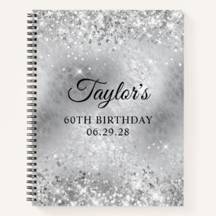 Glittery Silver Frosted Glass 60th Birthday Guest Notebook