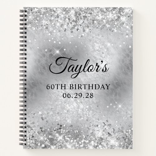 Glittery Silver Frosted Glass 60th Birthday Guest Notebook