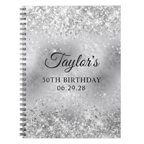 Glittery Silver Frosted Glass 60th Birthday Guest Notebook