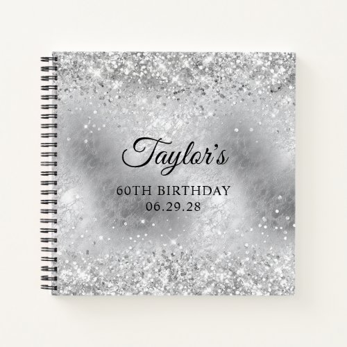 Glittery Silver Frosted Glass 60th Birthday Guest Notebook