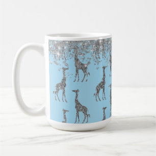 Glittery Silver Giraffe on Dreamy Blue      Coffee Mug