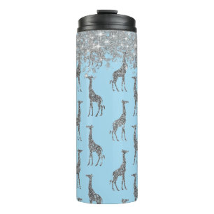 Glittery Silver Giraffe on Dreamy Blue     Thermal Tumbler