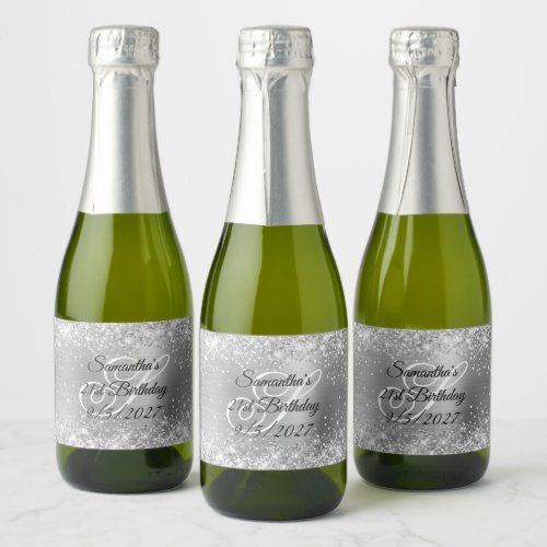 Glittery Silver Glam 21st Birthday Sparkling Wine Label