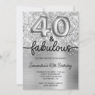 Glittery Silver Glam 40 and Fabulous Invitation