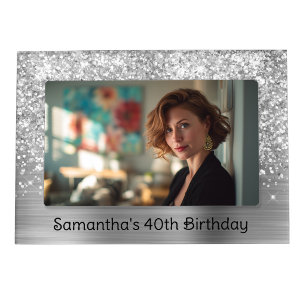Glittery Silver Glam 40th Birthday Magnetic Frame