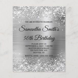 Glittery Silver Glam 50th Birthday Invite Flyer