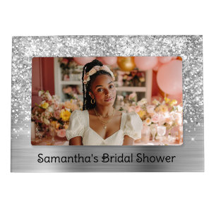 Glittery Silver Glam Bridal Shower Magnetic Frame