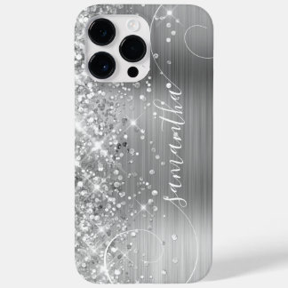 Glittery Silver Glam Curly Signature Case-Mate iPhone 14 Pro Max Case