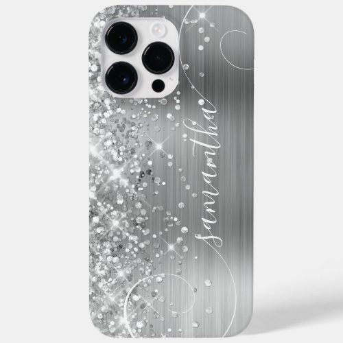 Glittery Silver Glam Curly Signature Case_Mate iPhone 14 Pro Max Case