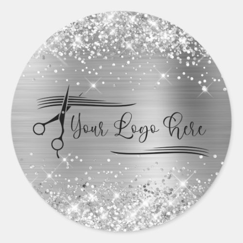 Glittery Silver Glam for Your Logo Classic Round Sticker