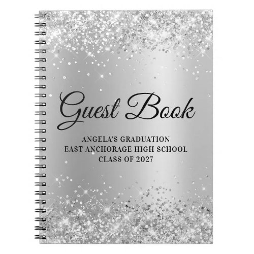 Glittery Silver Glam Gradient Graduation Notebook