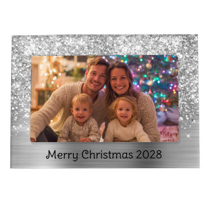 Glittery Silver Glam Merry Christmas Magnetic Frame