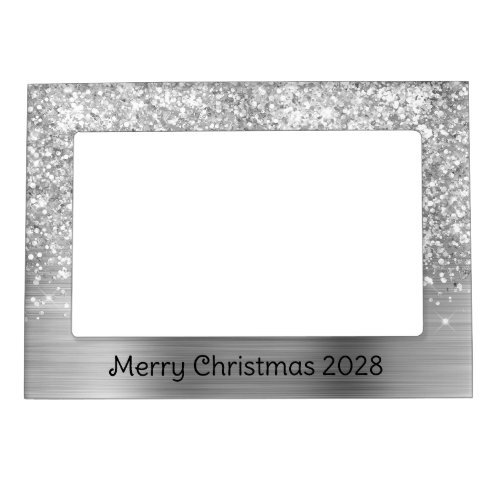 Glittery Silver Glam Merry Christmas Magnetic Frame