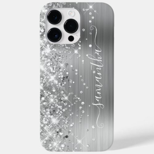 Glittery Silver Glam Modern Girly Signature Case_Mate iPhone 14 Pro Max Case