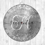 Glittery Silver Glam Monogram Dart Board<br><div class="desc">Create your own girly personalized monogram dart board for her. Customize the black and white decorative monogram with elegant signature style calligraphy design. The monogram script style is so decorative that it will need to be centered for some letters. This signature style modern font has lovely swashes. The glam background...</div>
