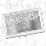 Glittery Silver Glam Name Business Card Case<br><div class="desc">Customize the modern handwritten style script to create your own business card case.
Add a monogram initial to create a first name initial combination.
Girly faux silver glitter and metallic foil digital art that will print like a photo on your design.
Girl boss stocking stuffer.</div>