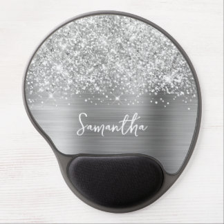 Glittery Silver Glam Name Gel Mouse Pad