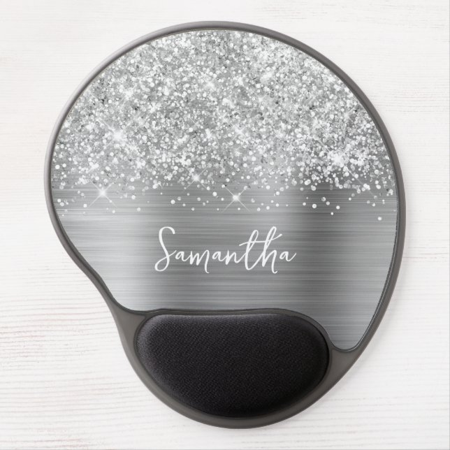 Glittery Silver Glam Name Gel Mouse Pad (Front)