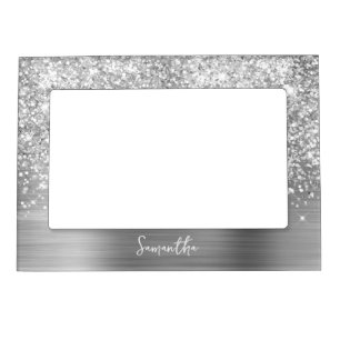 Glittery Silver Glam Name Magnetic Frame