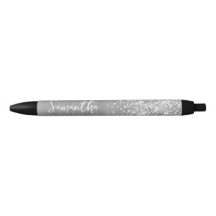 Glittery Silver Glam Name Pen