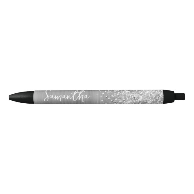 Glittery Silver Glam Name Pen (Front)