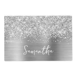 Glittery Silver Glam Name Placemat