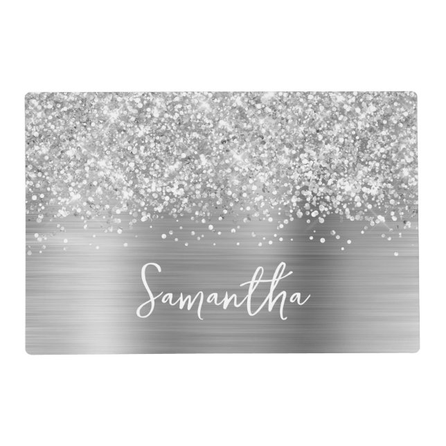 Glittery Silver Glam Name Placemat (Front)