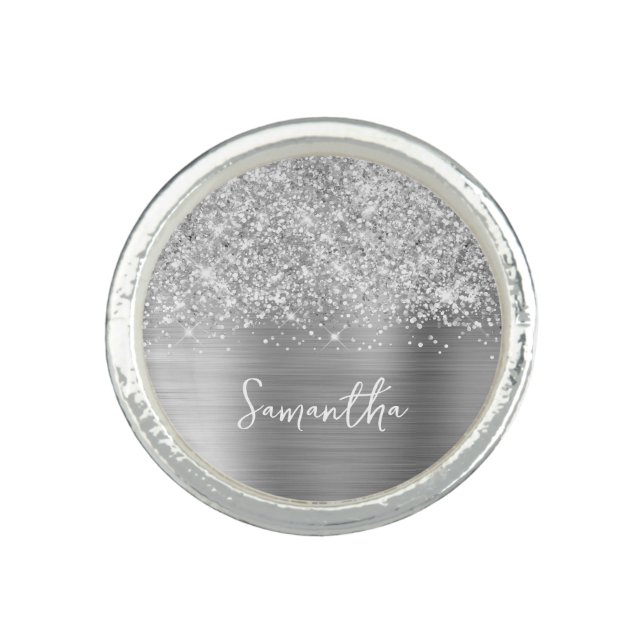 Glittery Silver Glam Name Ring (Front)