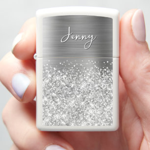 Glittery Silver Glam Name Zippo Lighter