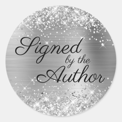 Glittery Silver Glam Signed by the Author Classic Round Sticker