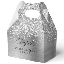 Glittery Silver Glam Sweet Sixteen Favor Boxes