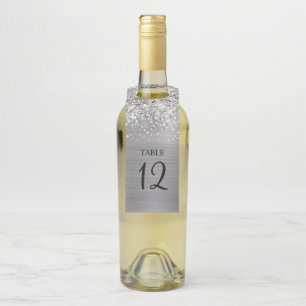 Glittery Silver Glam Table Number Bottle Hanger Tag