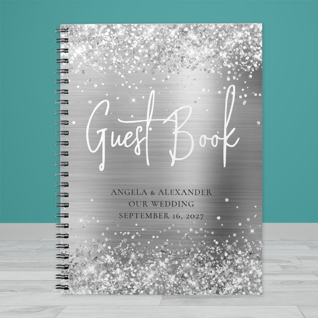 Glittery Silver Glam Wedding Guestbook Notebook (Creator Uploaded)
