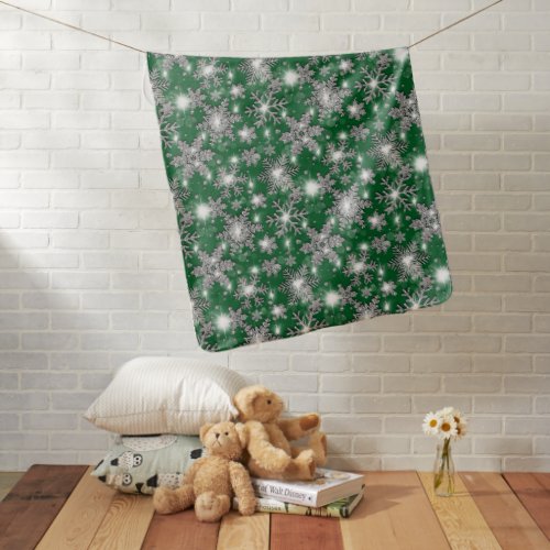 Glittery silver green festive snowflake pattern    baby blanket