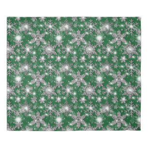 Glittery silver green festive snowflake pattern    duvet cover